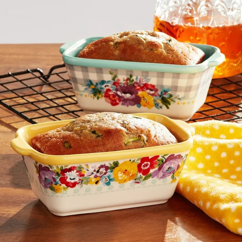 ๐บ New Pioneer Woman (2) Floral Medley Mini Loaf Pans, Set of 2 Yellow & Green - Picture 4 of 6